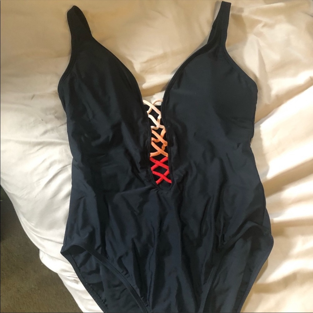 Criss cross one piece bathing suit